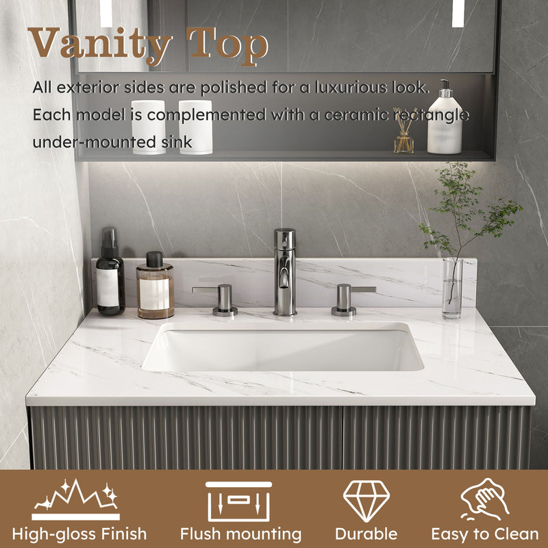 Bianco Carrara Venato Elegant Marble Vanity Top, Bathroom Vanity With Undermount Sink, Sintered Stone