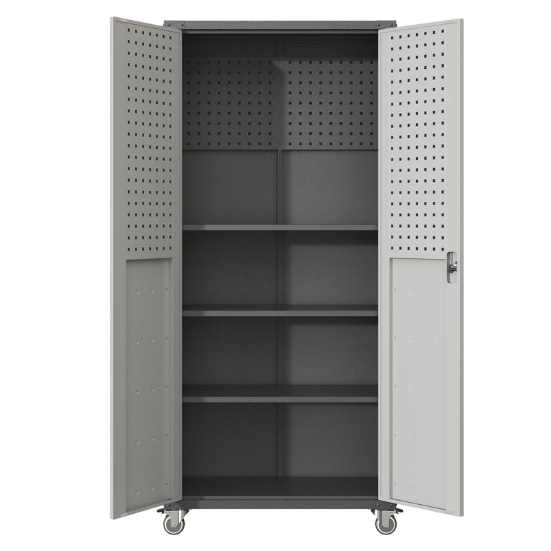 Metal Garage Storage Cabinet With Wheels Heavy Duty Tool Storage Cabinet - Black / Gray