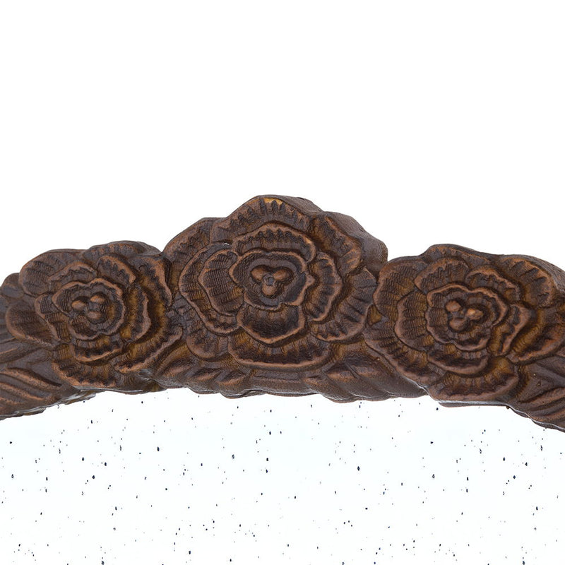 Round Hand Carved Rose Antique Mirror Frame, Wall Mirror For Live Space