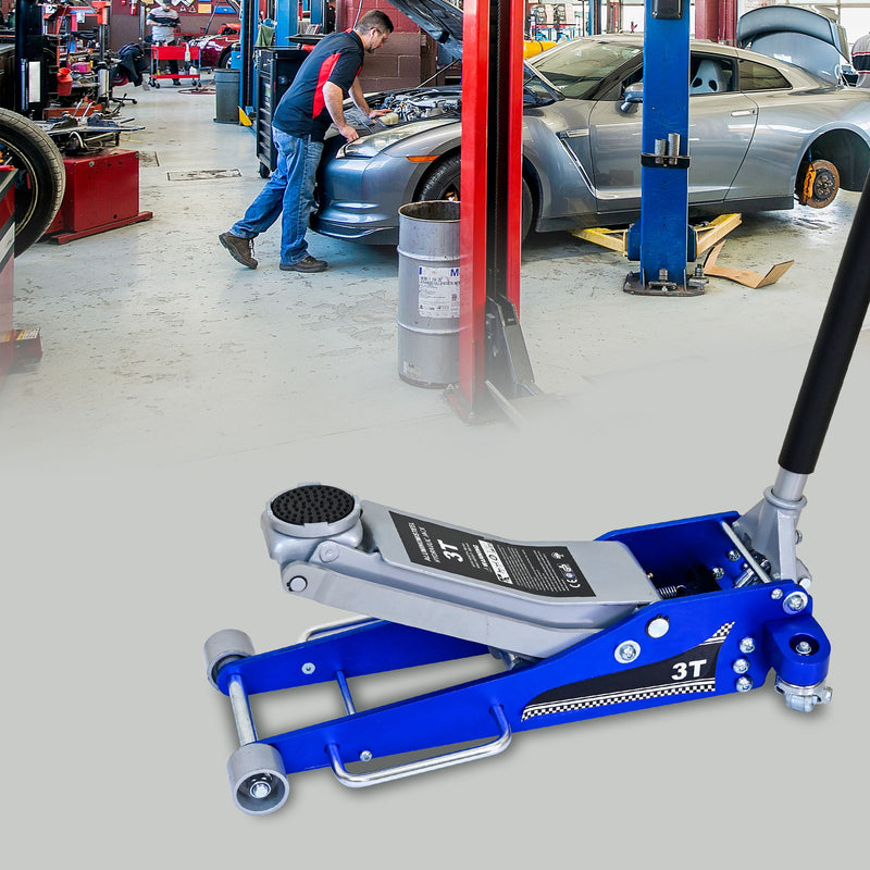 Hydraulic Trolley Floor Jack With Extra Saddle, Fits Suvs And Extended Height Trucks - Blue / Silver