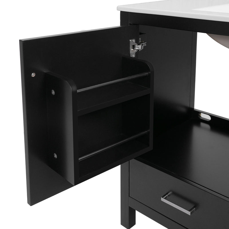 Bathroom Vanity With Sink, Soft Close Doors, Double Shelves & Divided Drawer