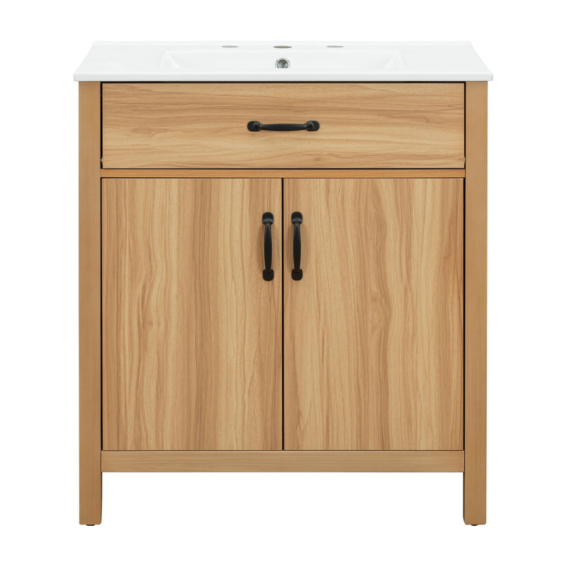 Bathroom Vanity With Flip Drawer, 2 Soft Close Doors, Adjustable Shelf And Ceramic Sink