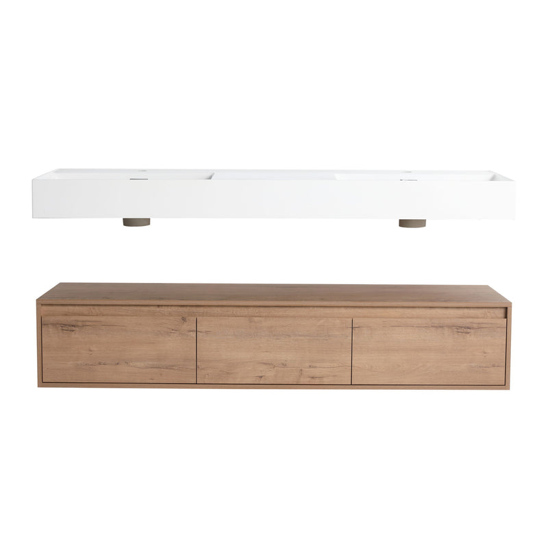 Contemporary Wall Mounted Bathroom Vanity With Dual Resin Sink And Soft Close Drawer