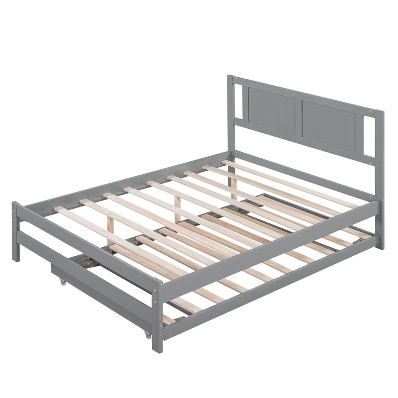 Full Size With Adjustable Twin Trundle Platform Bed - Gray