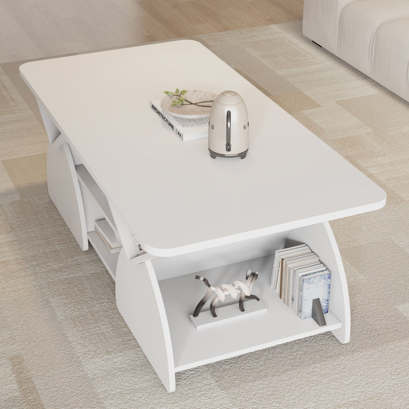 Geometric Engineered Coffee Table With Rounded Corners With Open Shelves
