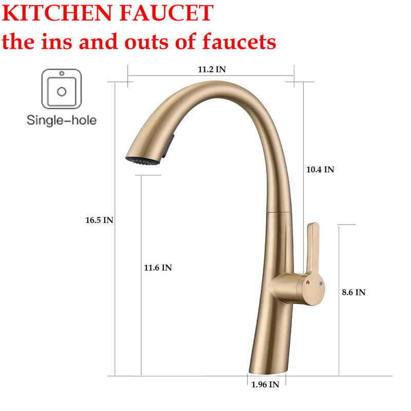 Elegant Single Handle Stainless Steel Pull Out Kitchen Faucet With High Arch Spout