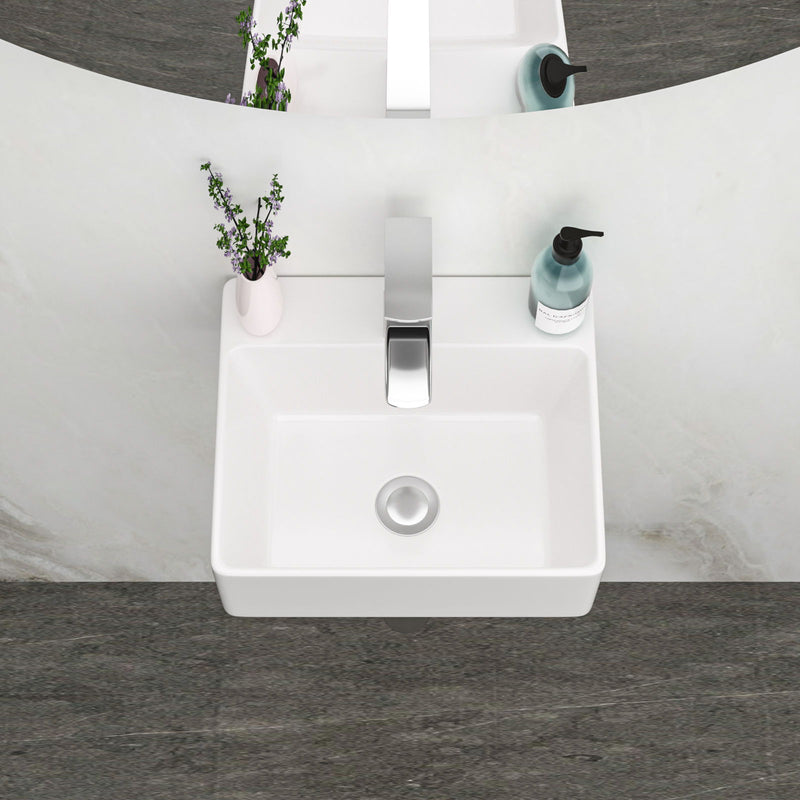 Ceramic Rectangle Wall Mount Bathroom Sink With Single Faucet Hole