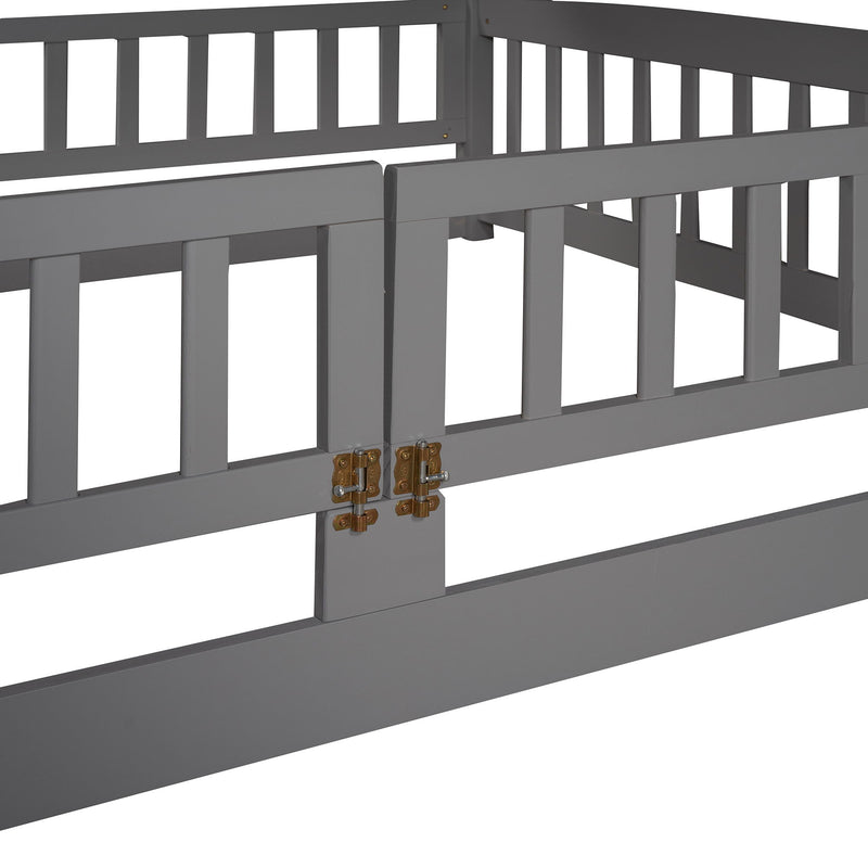 Low Bunk Bed With Slide, Fence And Ladder