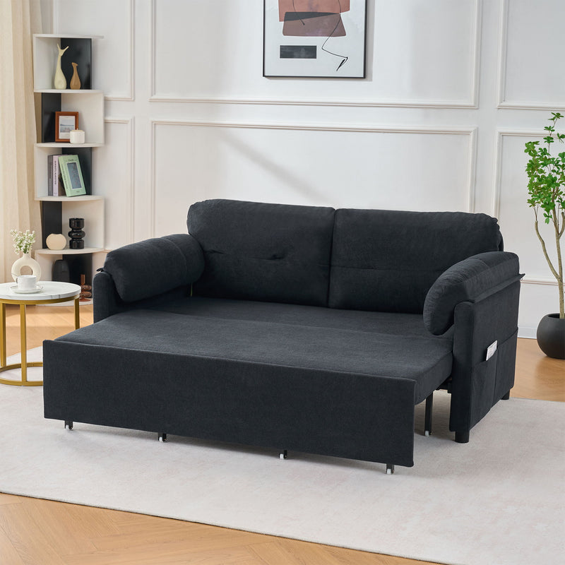 Convertible Pull Out Sofa Bed Queen Size, 3 In 1 With Side Storage