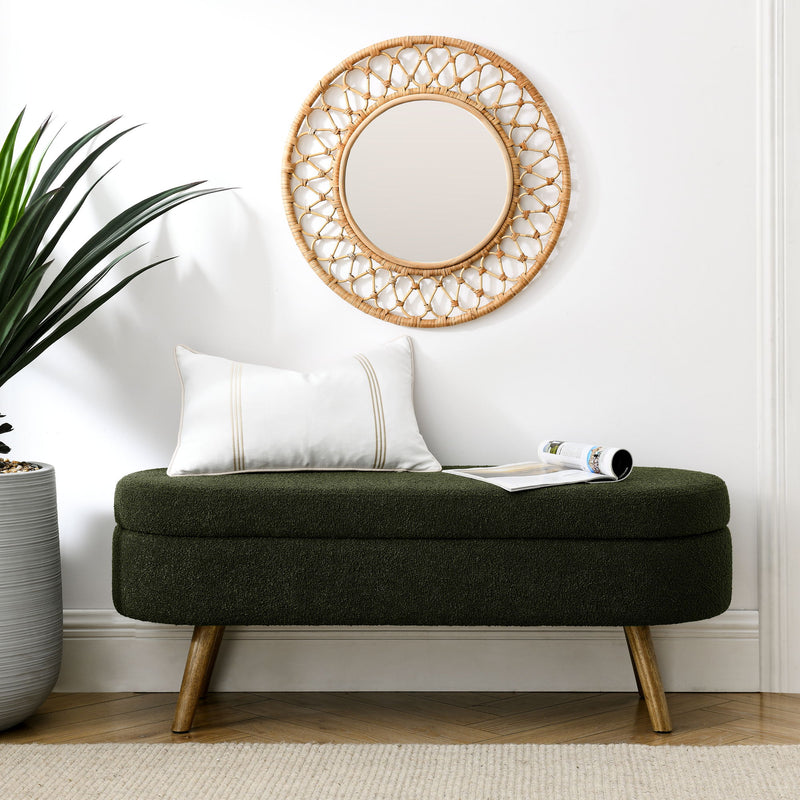 Ottoman Oval Storage Bench With Rubber Wood Legs