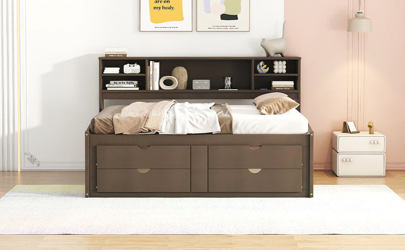 Daybed With 2 Bedside Cabinets, Upper Shelves And 4 Drawers