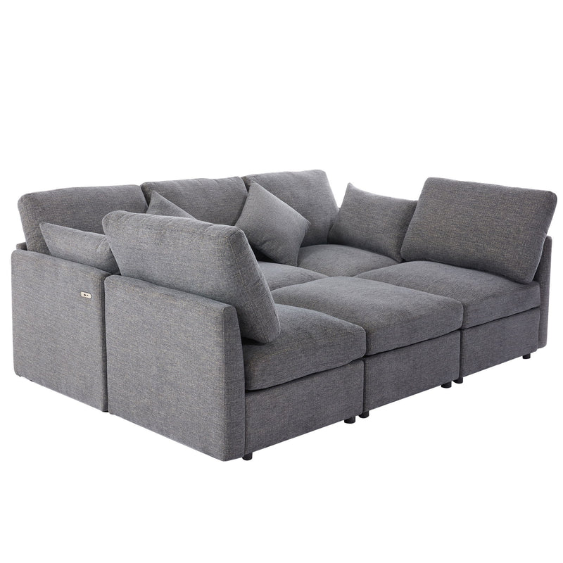 Sectional Sofa Modular U-Shaped With Ottoman & USB Ports