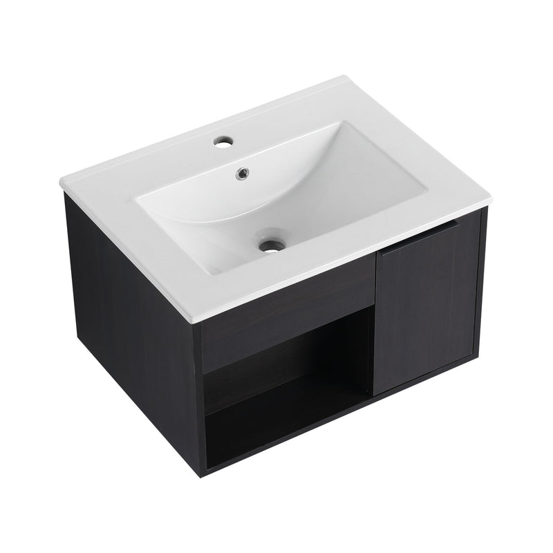 Wall Mounted Floating Bathroom Vanity With Open Shelf & Soft Close Door