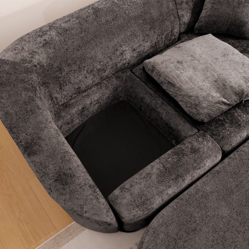 3 Seater Sofa With Built In Pet Bed Nook, Curved Design And 2 Throw Pillows