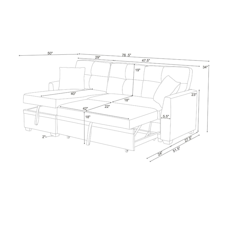 Upholstered Sectional & Pull Out Bed And Chaise Storage
