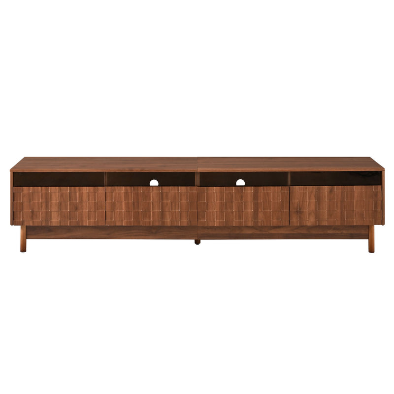 TV Stand With LED Lights And Glass Drawers For Living Room - Walnut
