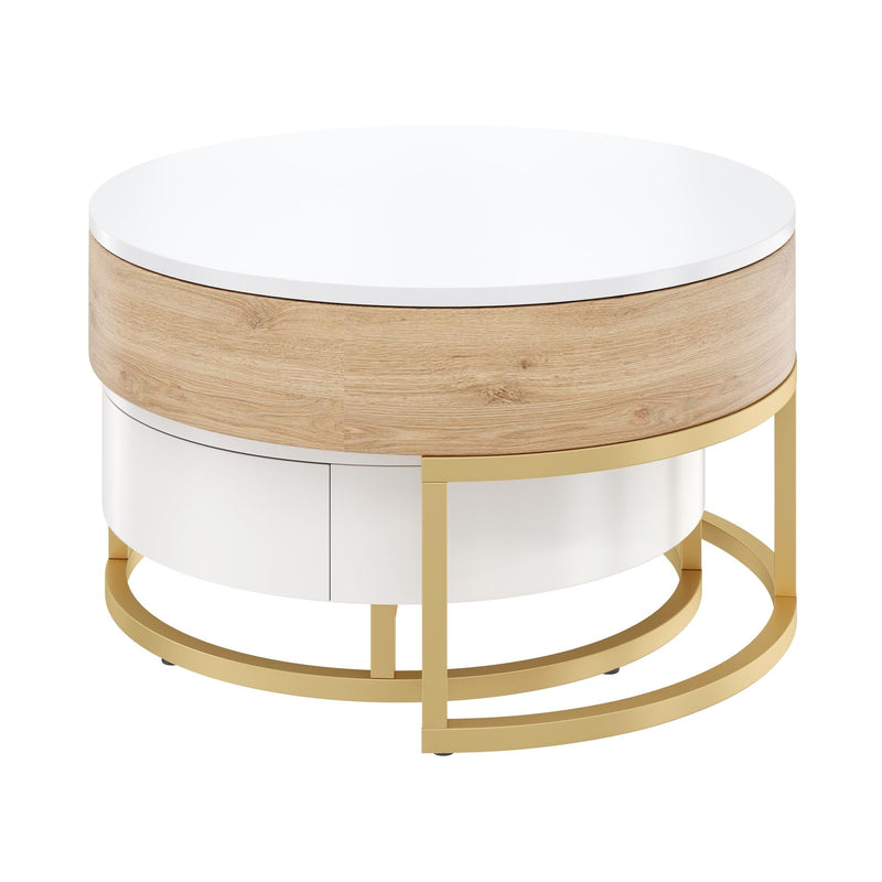 Modern Round Lift-Top Nesting Coffee Tables With 2 Drawers