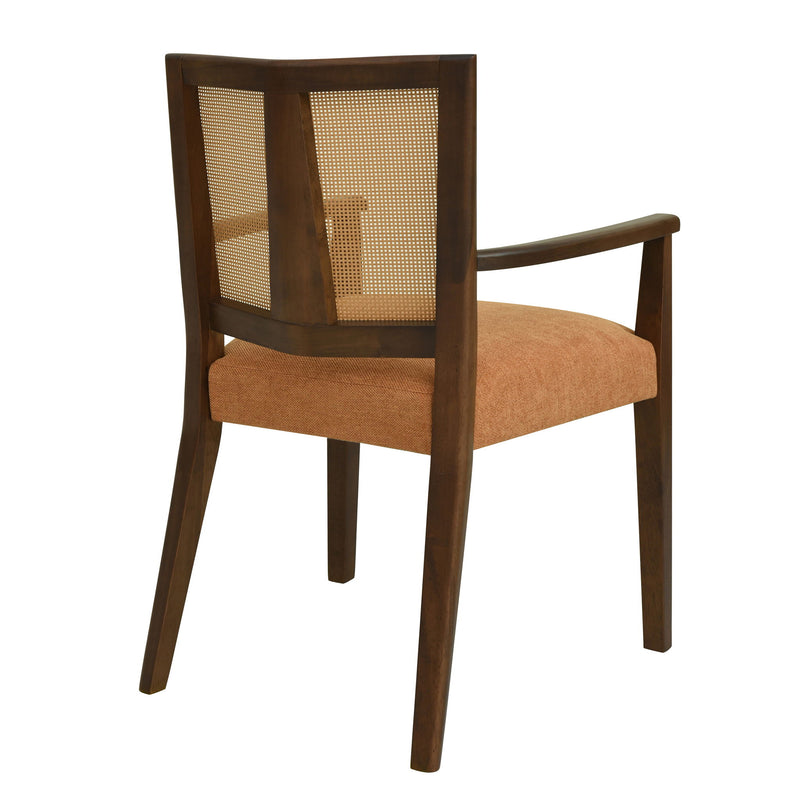 Mid Century Modern Arm Dining Chair Set With Rattan Backrest