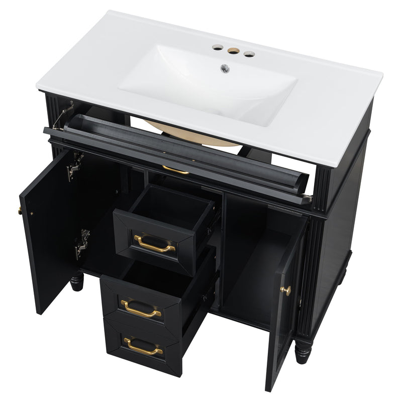 Bathroom Vanity With Sink, Flip-Out Top Drawer, Soft Close Doors, 2 Storage Drawers