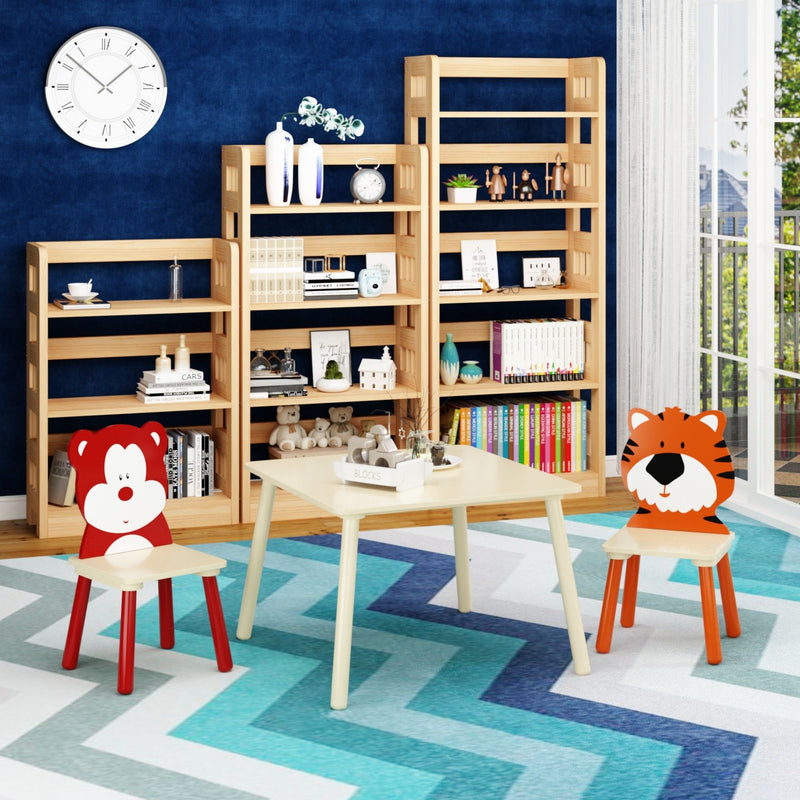 Table And 2 Chairs Set, Activity Play Table Set With Bear & Tiger Design - Natural