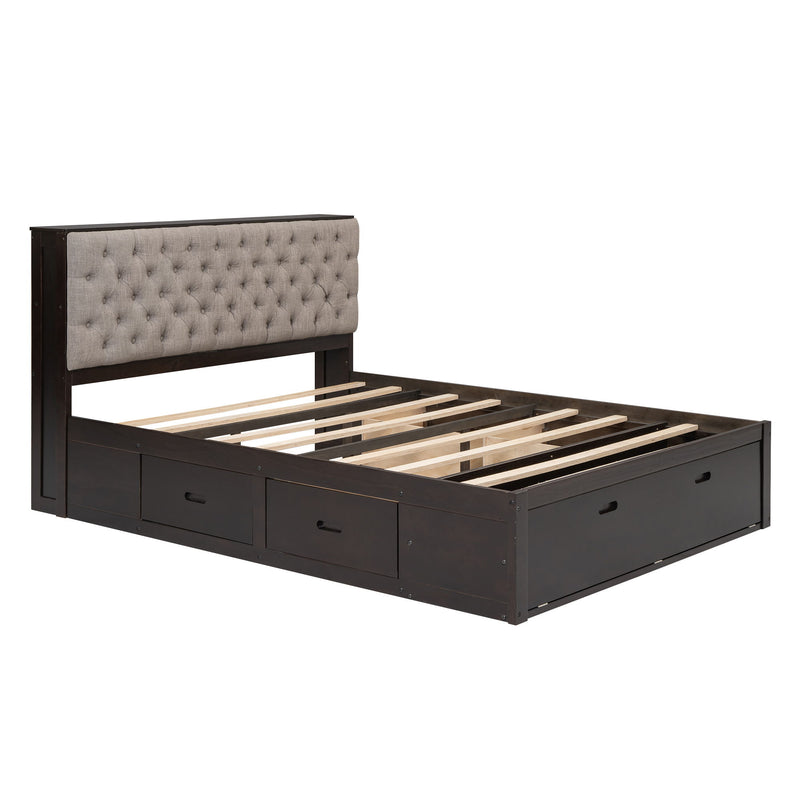 Platform Bed With Storage Headboard, Shoe Rack And 4 Drawers