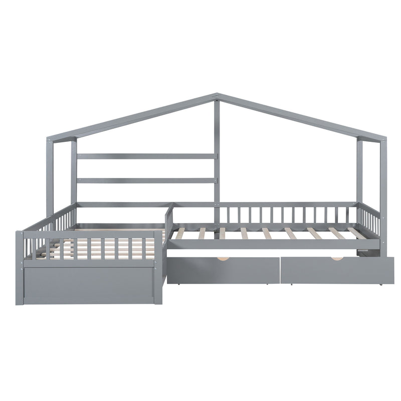L Shape Platform Bed With 3 Storage Drawers