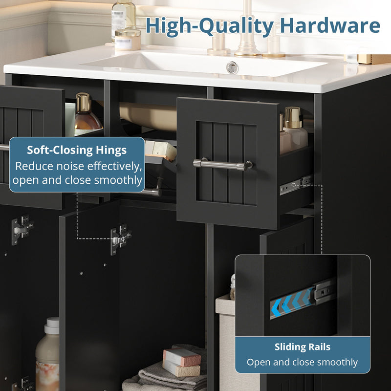 Bathroom Vanity With Undermount Sink, Soft-Close Doors, Drawers, Ceramic Sink