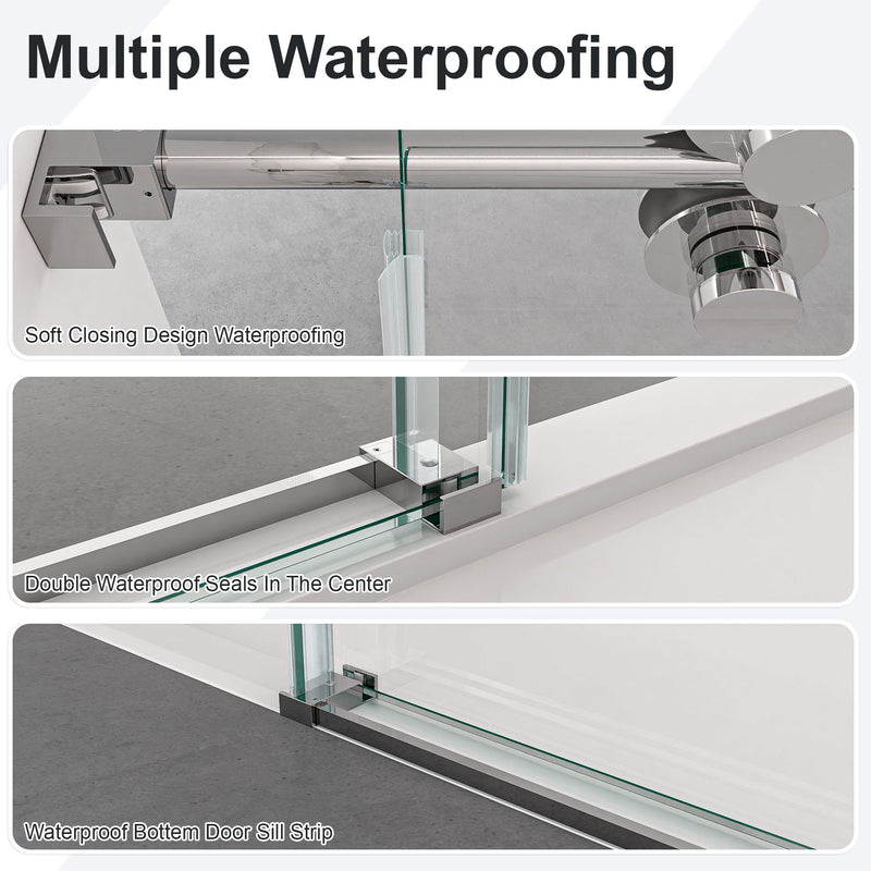 Frameless Single Sliding Shower Door With Clear Tempered Glass