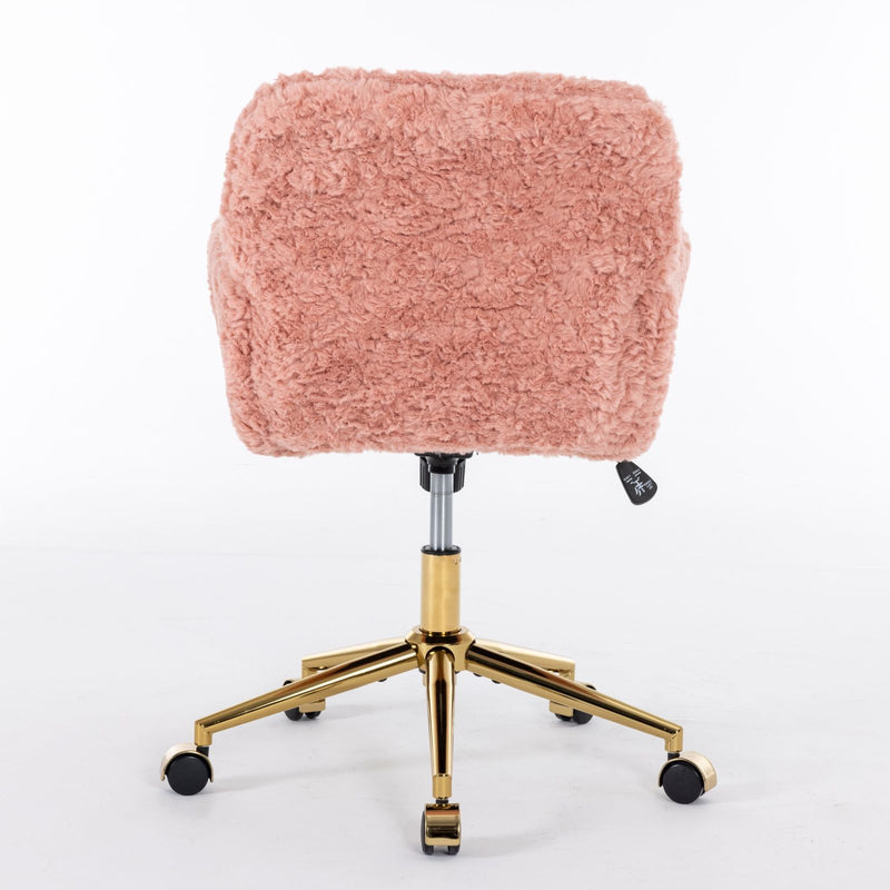 Office Chair, Artificial Rabbit Hair Home Office Chair With Metal Base, Adjustable Desk Chair Swivel Office Chair, Vanity Chair