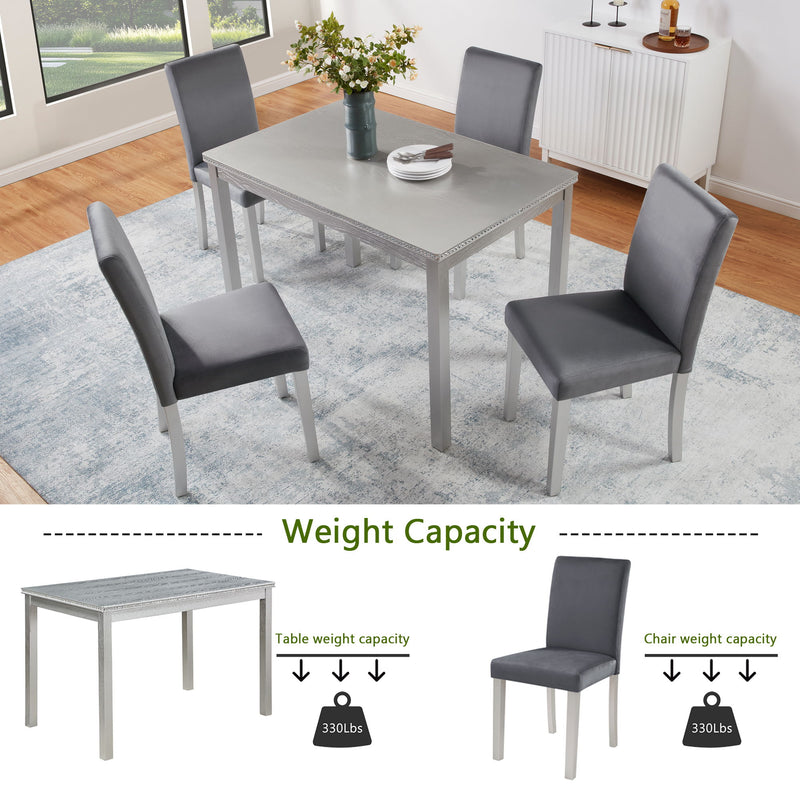 Dining Table Set, Table With A Rectangular Table And Upholstered Chairs