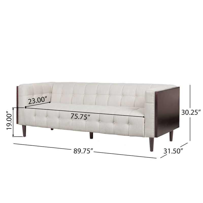 Contemporary Mid-Century Charm 3 Seater Sofa With Button Tufted Waffle Stitching