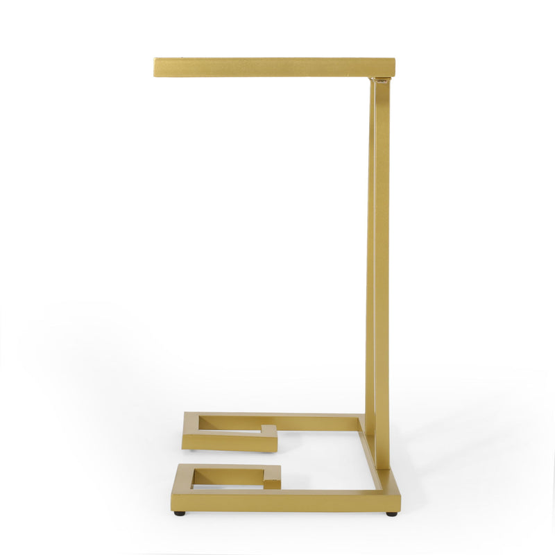 Modern Glam C Shaped End Table With Tempered Glass Top - Gold