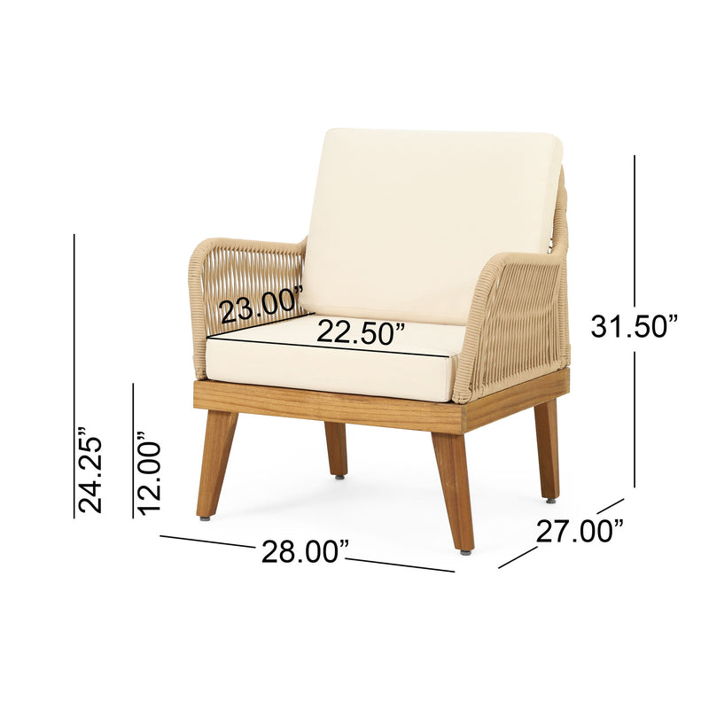 Outdoor Club Chair With Rope Weave Design - Teak