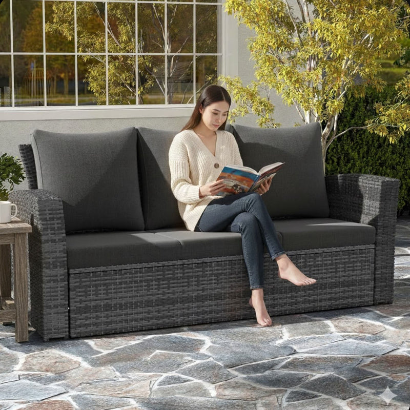 All-Weather Wicker 3 Seat Patio Sofa With Thick Cushions