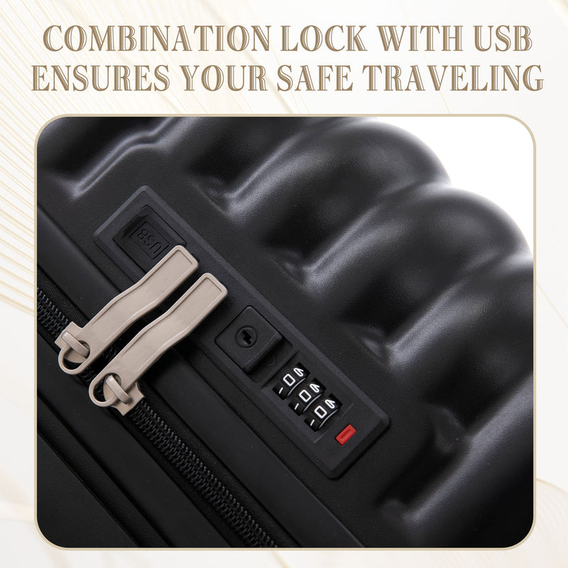 20" / 24" / 28" 3 Pieces / Set Spinner Wheel Luggage, Carry On Suitcase, With Cup Holder & USB Port & Phone Holder