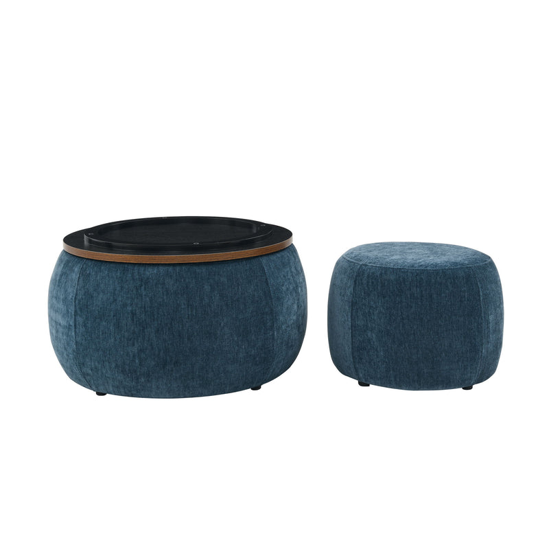 Round Storage Ottoman, 2 In 1 Function, End Table And Ottoman