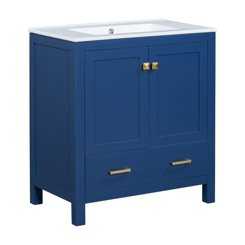 Bathroom Vanity With Single Sink, Combo Cabinet Undermount Sink, Bathroom Storage Cabinet With Two Doors And A Drawer, Soft Closing, Multifunctional Storage, Solid Wood Frame