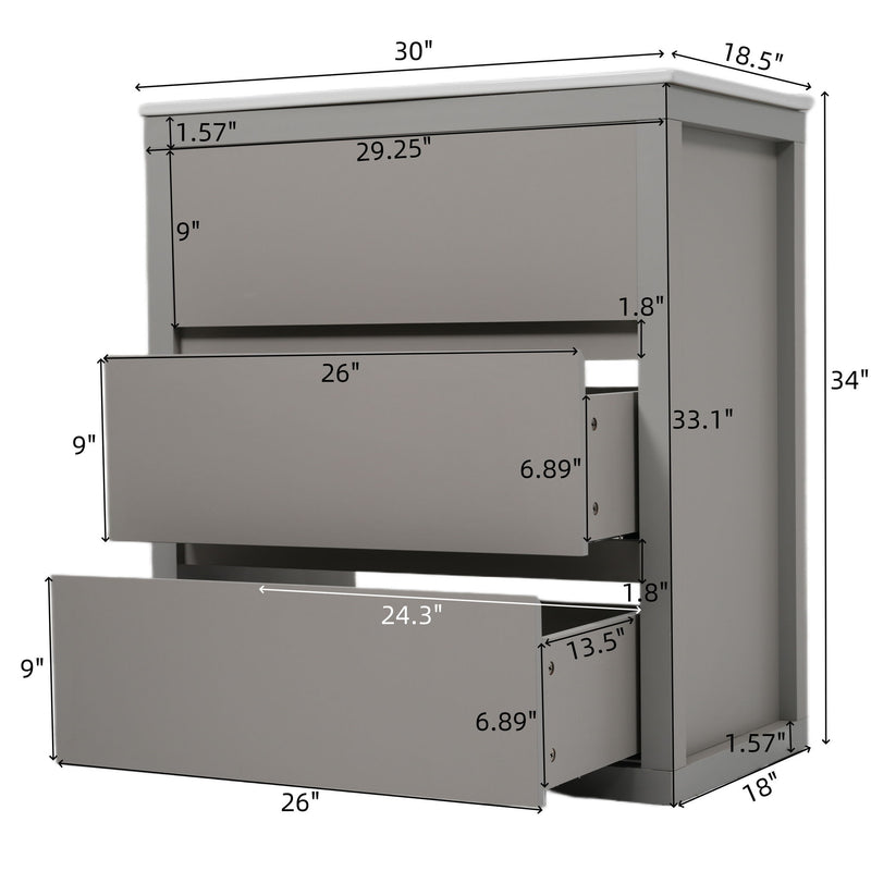 Freestanding Bathroom Vanity With Ceramic Sink, 2 Full Extension Drawers