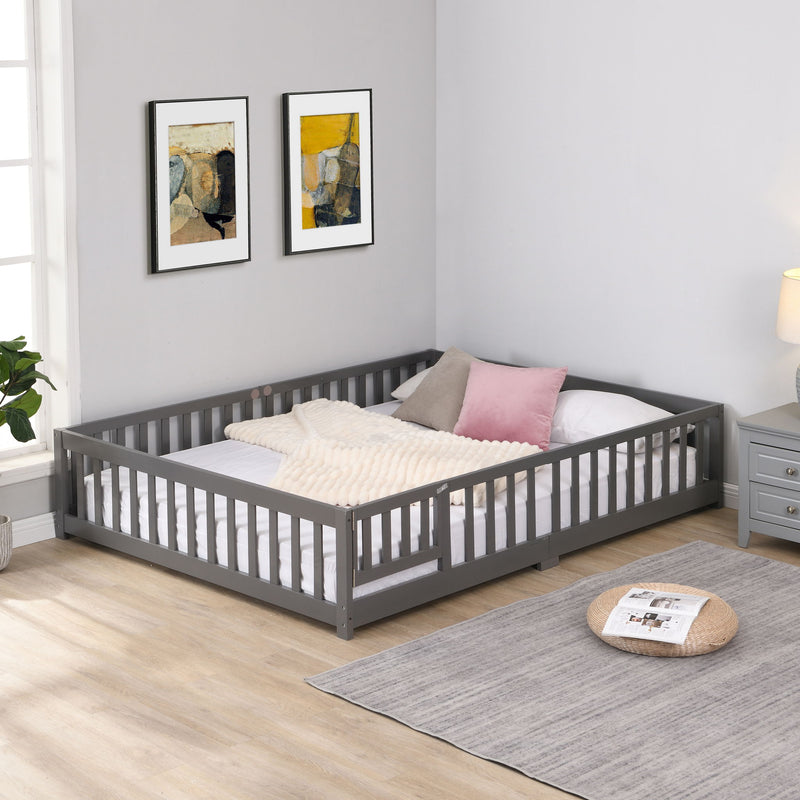 Solid Floor Bed With Door And Fence For Children