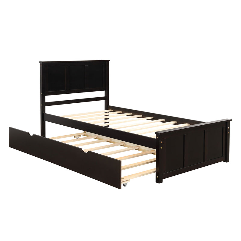 Platform Bed With Twin Trundle, Twin Size - Espresso