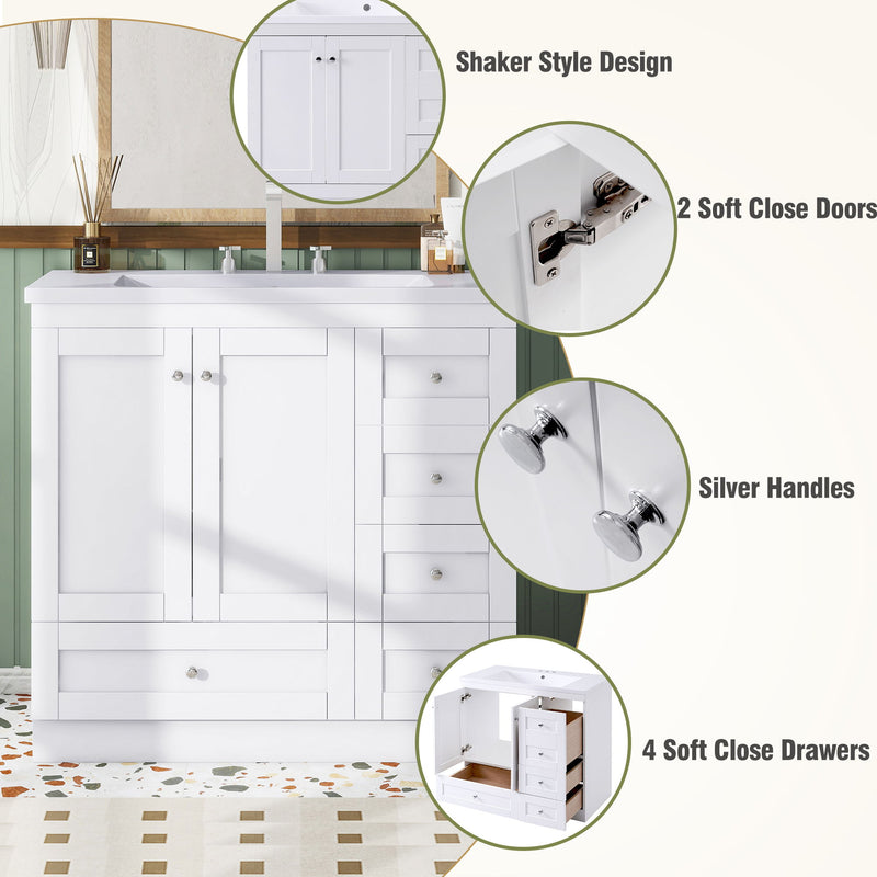 Shaker Free Standing Bathroom Vanity Cabinet With Sink, Soft Close Drawers, Soft Close Doors