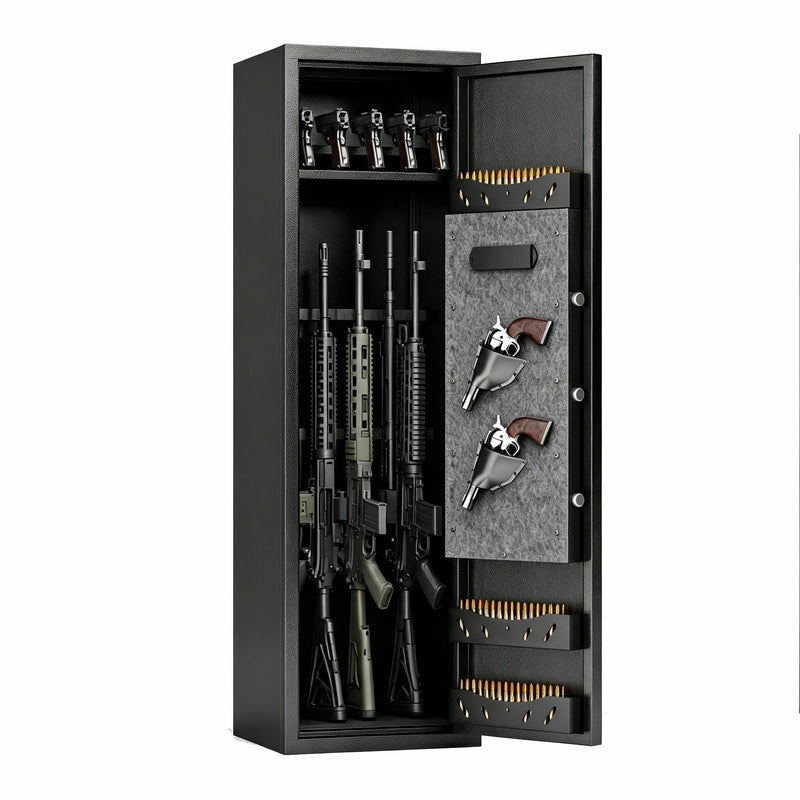 Rifle Safe, Biometric & Keypad Lock, Adjustable Gun Racks With Built In Alarm System