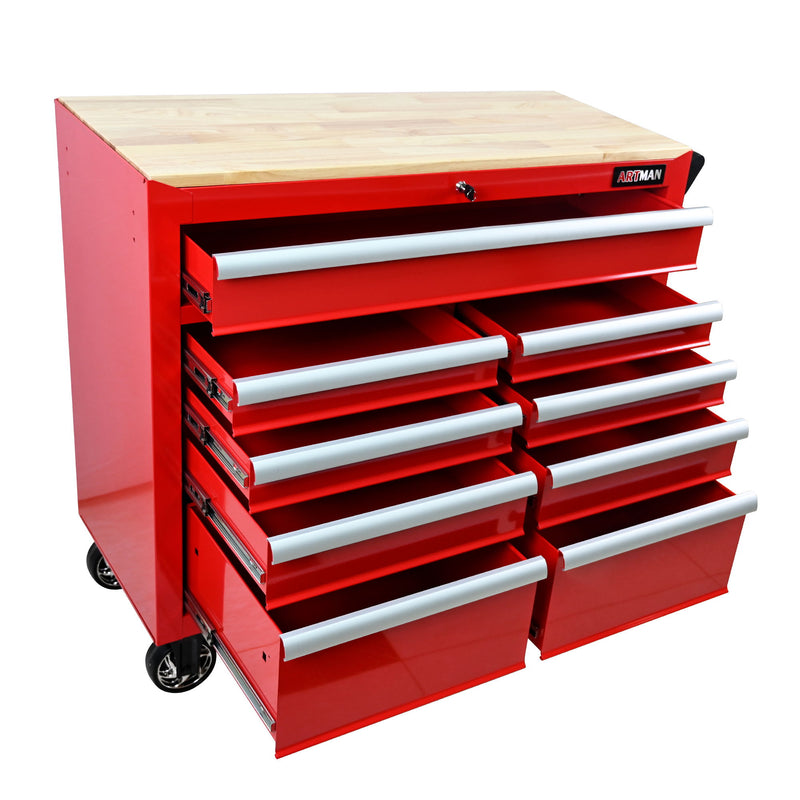 9 Drawer Multifunctional Steel Tool Cart With Wheels And Wooden Top