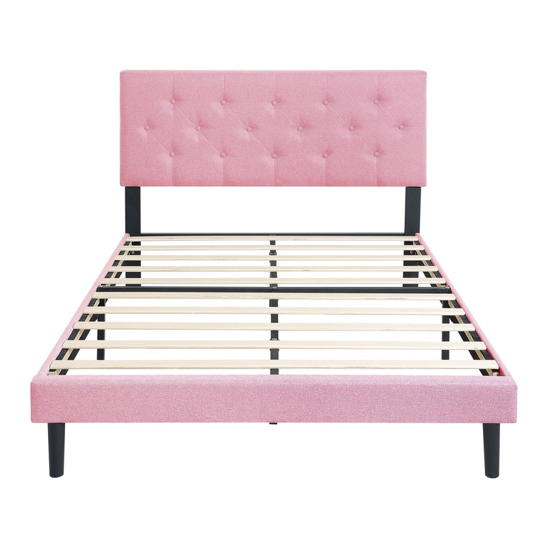 Modern Upholstered Platform Bed Frame With Button Tufted Fabric Headboard