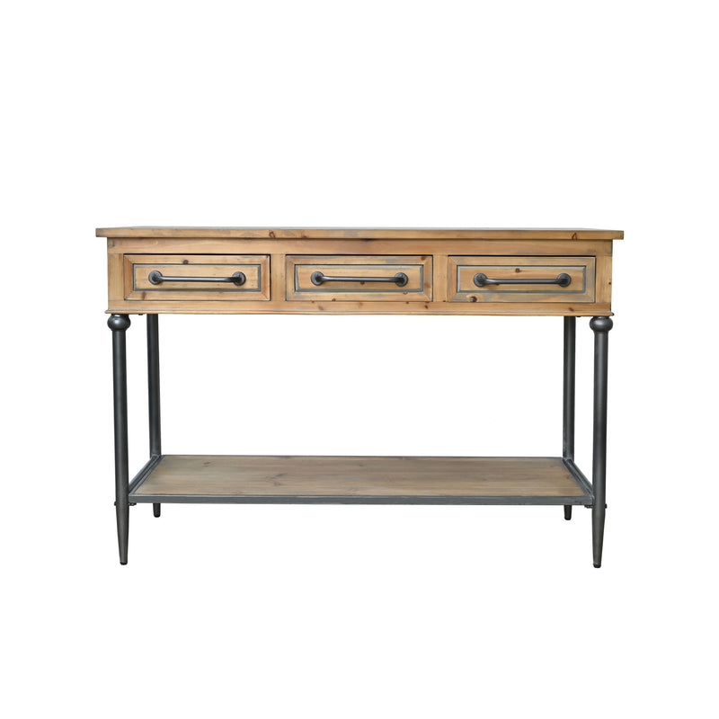 Accent Storage Console Table With Open Shelf And 3 Drawers For Living Room - Natural Wood / Brown