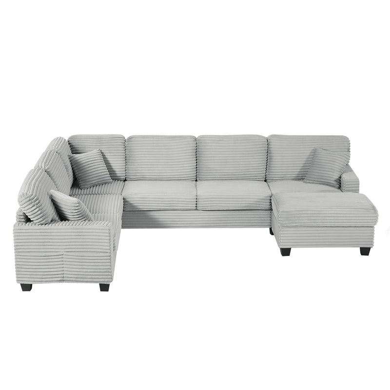 Upholstered U-Shaped Sectional Sofa With Movable Ottoman And Side Storage Pockets