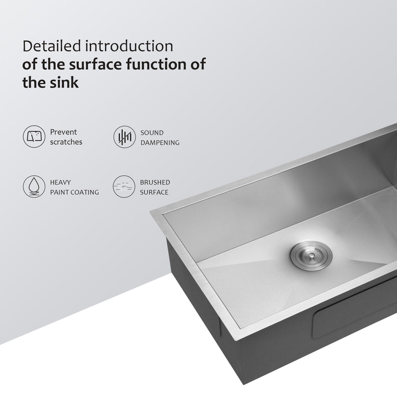 32" Undermount Kitchen Sink With, Single Bowl - Brushed Nickel
