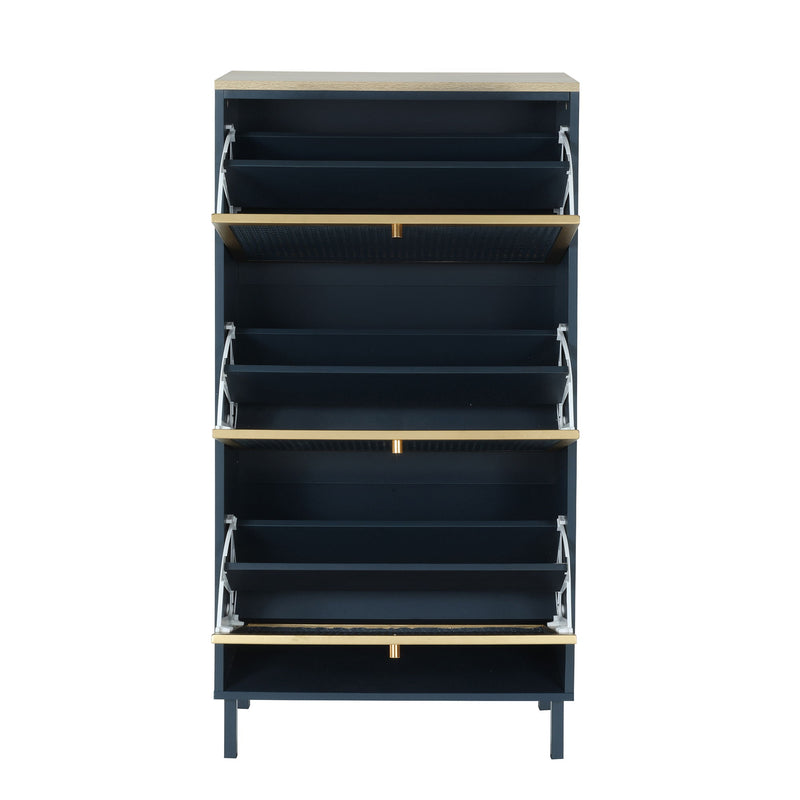 Modern Rattan 3 Door Shoe Rack Cabinet For Entryway
