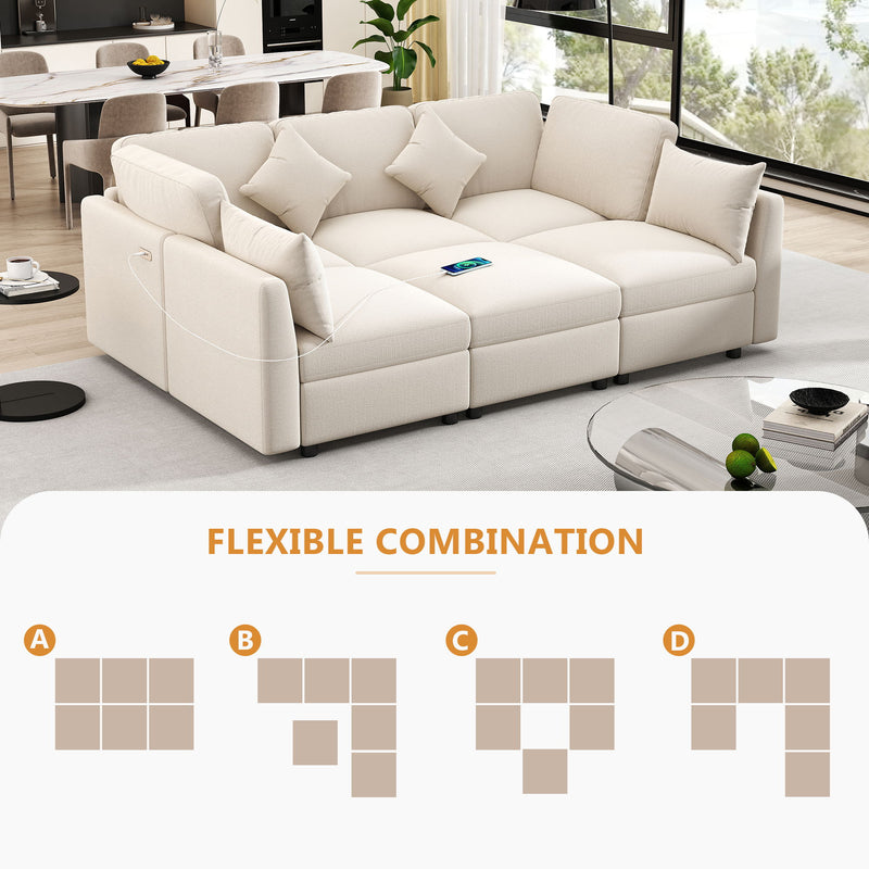 Sectional Sofa Modular U-Shaped With Ottoman & USB Ports