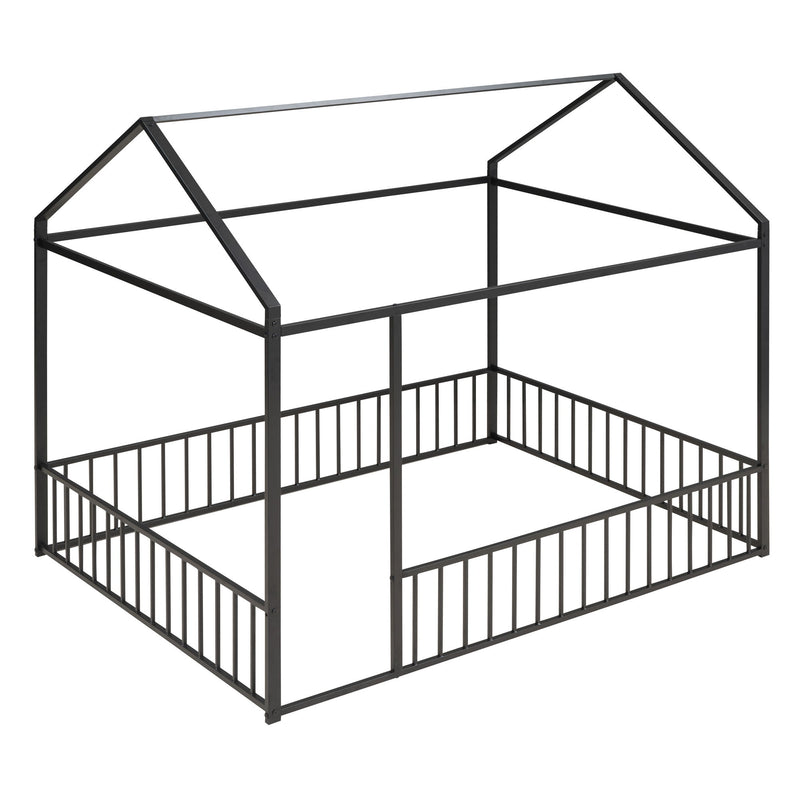 Metal Bed House Bed Frame With Fence